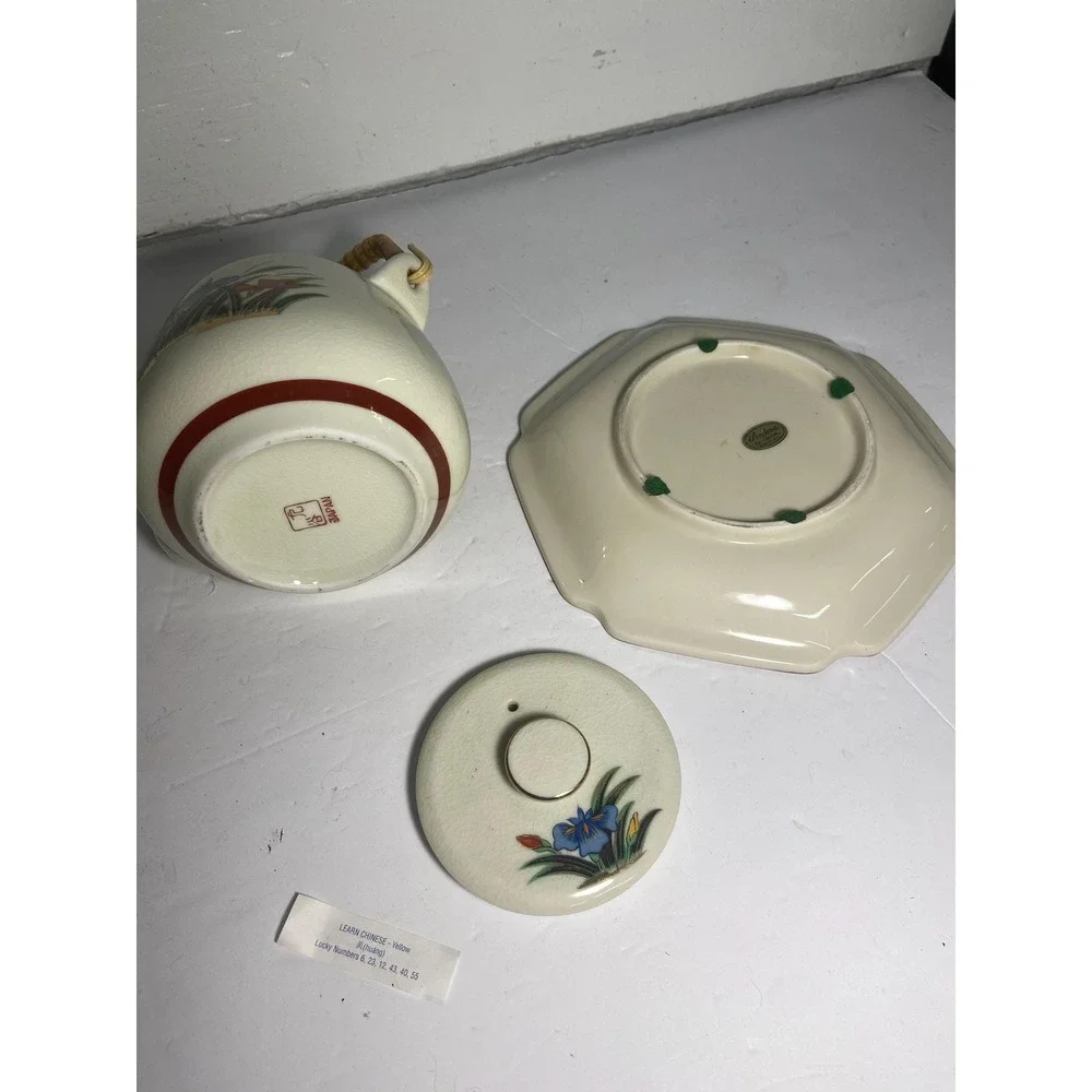 Vintage Hand Painted Floral Japanese Teapot with Plate
